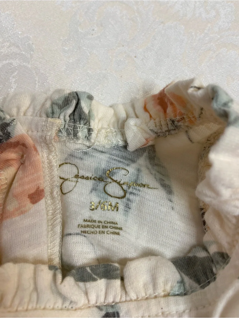 Jessica Simpson Cream Baby Set with Peach Floral Accents 3-6 M